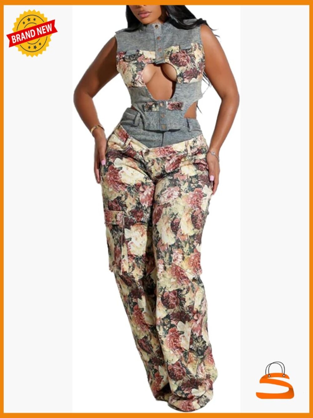 Women's 2 Piece Outfit: Crop Top and Cargo Pants Set with Pockets Y2K Tracksuit